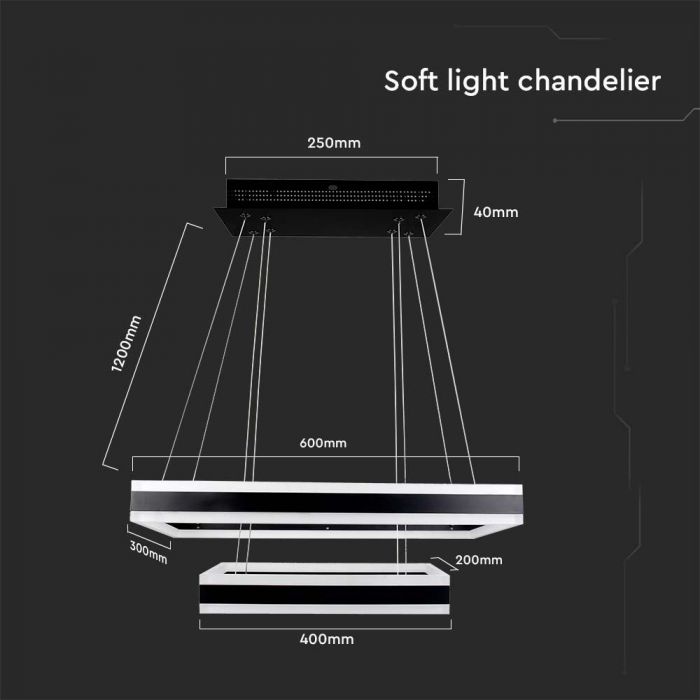 113W (6300Lm) LED iekarams gaismeklis ar 2 riņķiem, V-TAC, dimmējams, silti balta gaisma 3000K