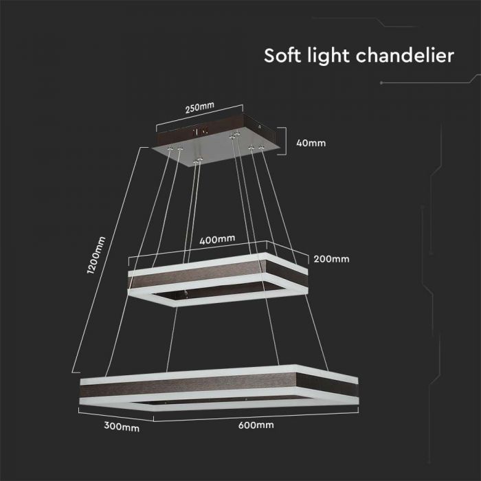 113W (6300Lm) LED pendant light with 2 rings, V-TAC, dimmable, 600x1200mm, warm white light 3000K