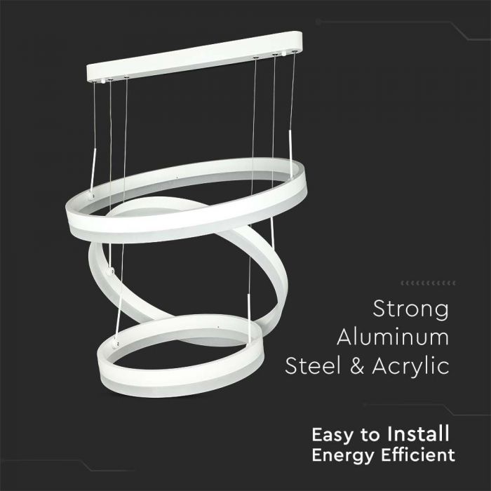 Дизайнерская светодиодная люстра 86W(4550Lm), V-TAC, IP20, 3 кольца, белый, теплый белый 3000K