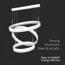 Дизайнерская светодиодная люстра 86W(4550Lm), V-TAC, IP20, 3 кольца, белый, теплый белый 3000K