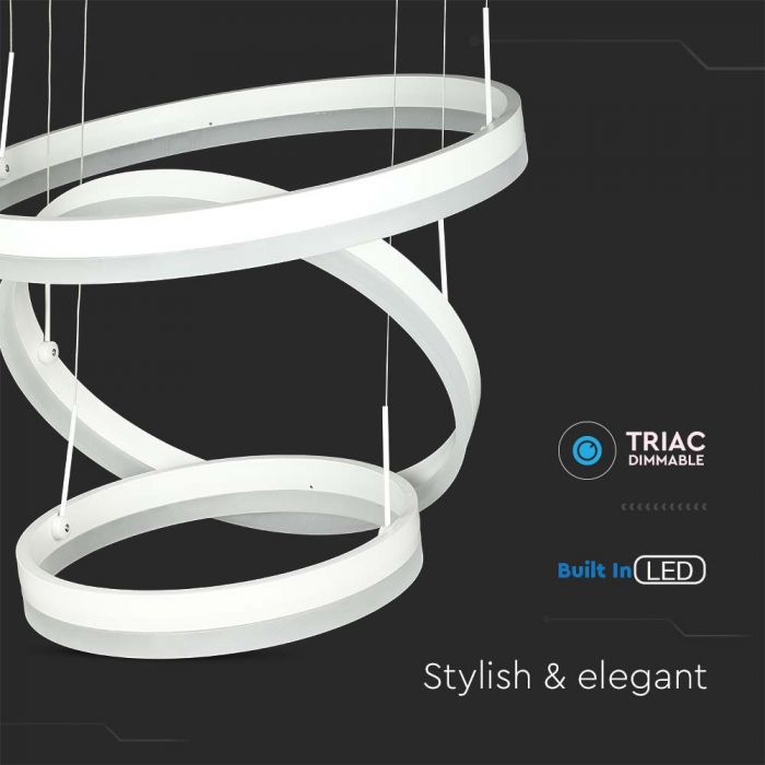 Дизайнерская светодиодная люстра 86W(4550Lm), V-TAC, IP20, 3 кольца, белый, теплый белый 3000K