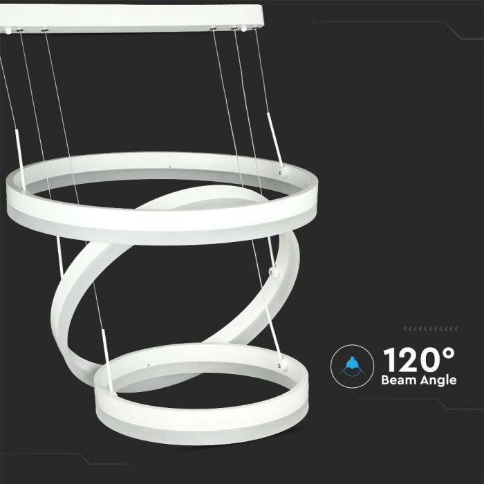 Дизайнерская светодиодная люстра 86W(4550Lm), V-TAC, IP20, 3 кольца, белый, теплый белый 3000K