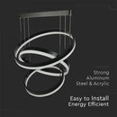 _Piegāde 10 dienas_86W(4550Lm) LED dizaina lustra, V-TAC, IP20, 3 riņķi, melna, 600x1200mm, silti balta gaaisma 3000K