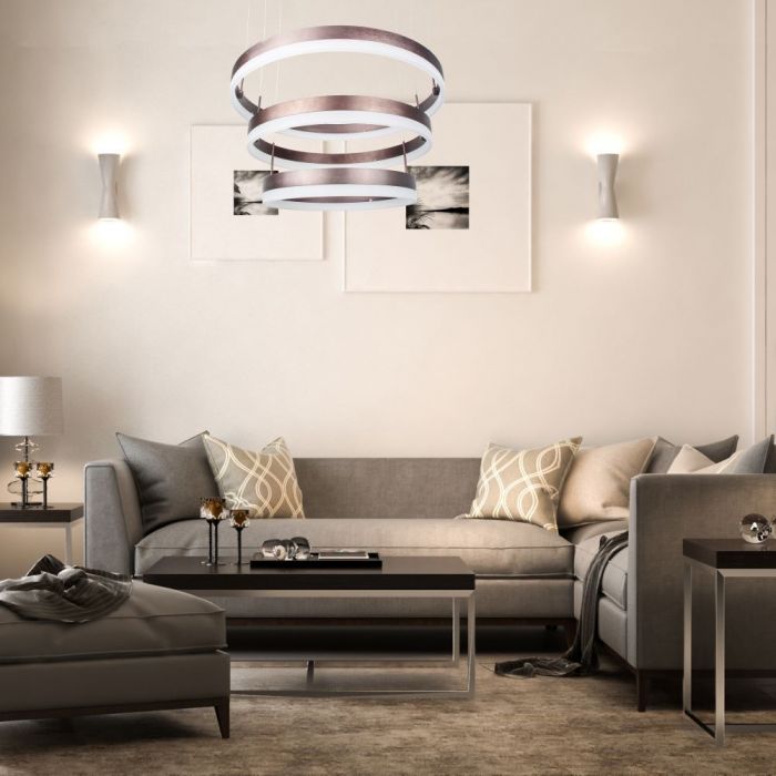 86W(4550Lm) LED dizaina lustra, V-TAC, IP20, 3 riņķi, kafijas, silti balta gaaisma 3000K