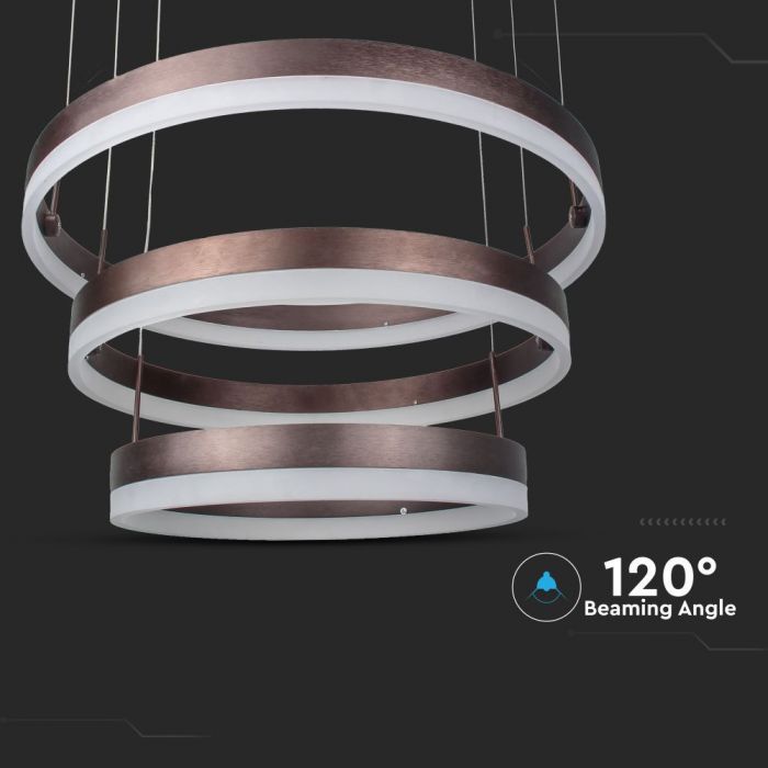 86W(4550Lm) LED design chandelier, V-TAC, IP20, 3 rings, coffee, warm white light 3000K