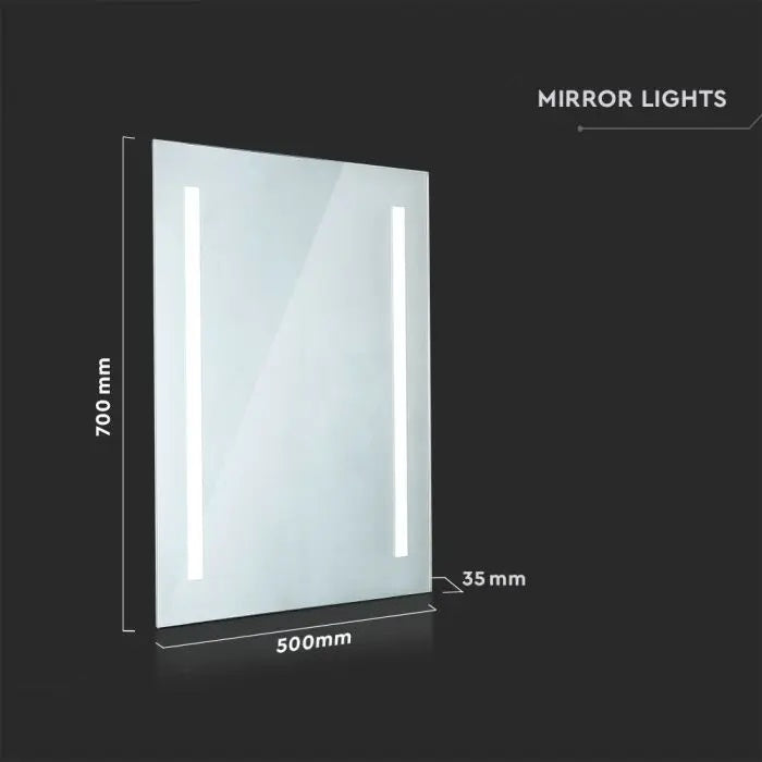 35W(95Lm) Bathroom mirror with built-in LED light, rectangular, chrome-plated, with pull cord switch, 700x500x35mm, IP44, with anti-fog surface, cold white light 6400K
