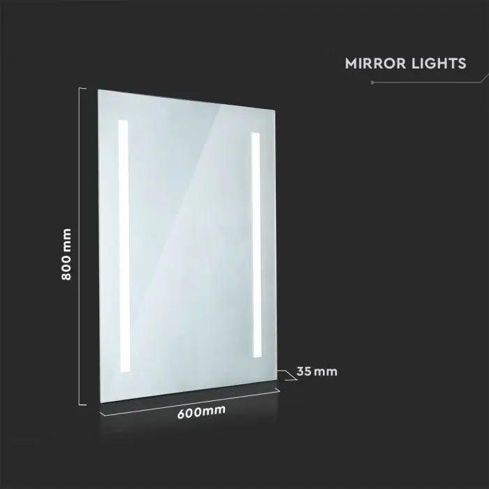 42W(100Lm) Bathroom mirror with integrated LED luminaire, V-TAC, rectangular, chrome-plated, 800x600x35mm IP44, with anti-glare surface, cool white light 6400K