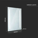 42W(100Lm) Bathroom mirror with integrated LED luminaire, V-TAC, rectangular, chrome-plated, 800x600x35mm IP44, with anti-glare surface, cool white light 6400K