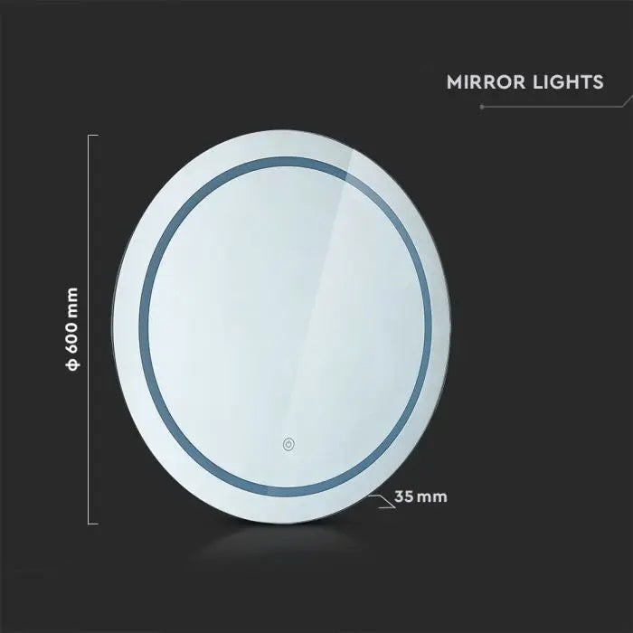 25W(85Lm) Bathroom mirror with integrated LED luminaire, V-TAC, round, chrome-plated, with touch switch, 600x35mm IP44, with anti-glare surface, 3in1