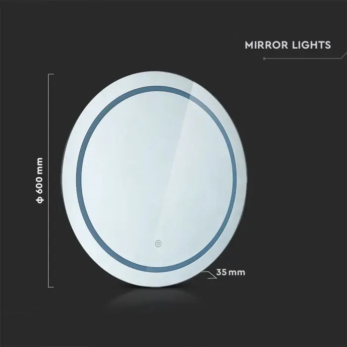 25W(85Lm) vannitoa peegel integreeritud LED valgustiga, ümmargune, kroomitud, puutetundliku lülitiga, 600x35mm IP44, pimestusvastase pinnaga, 3in1