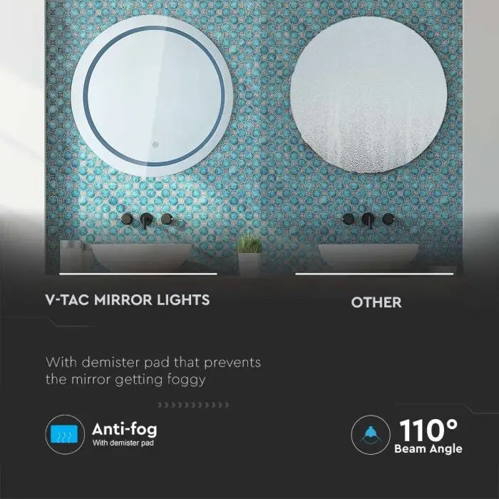 25W(85Lm) Bathroom mirror with built-in LED light, round, chrome, with touch switch, 600x35mm IP44, with anti-fog surface, 3in1