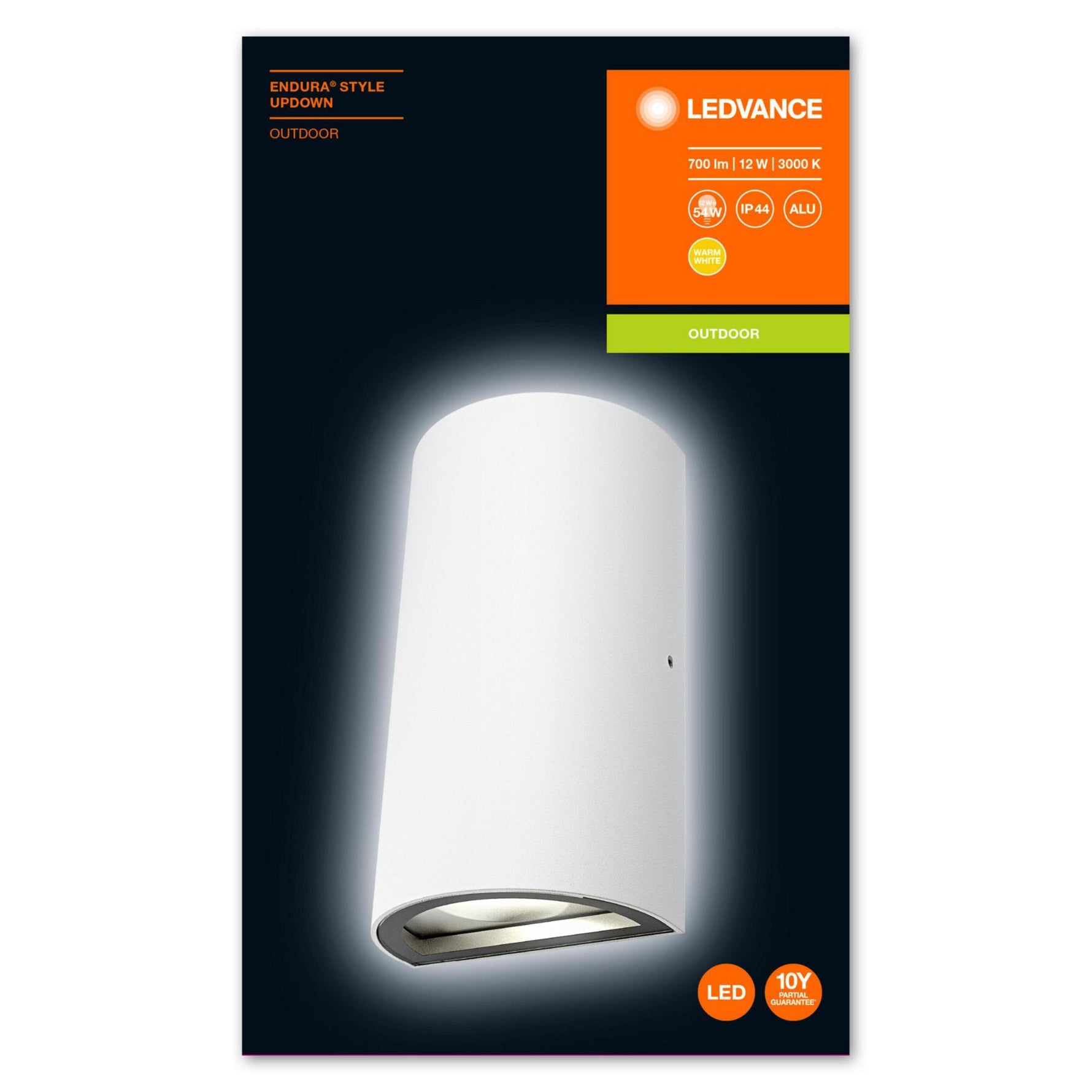 11.5W(700Lm) LEDVANCE LED Fasādes gaismeklis, IP44, balts, garantija 5 gadi, silti balta gaisma 3000K