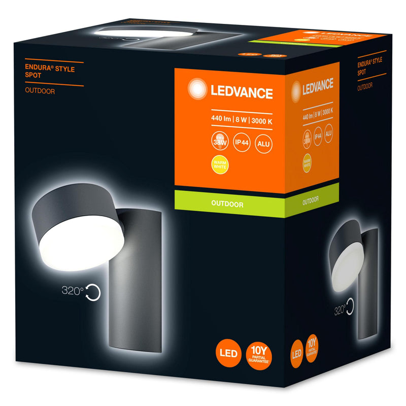 8W(440Lm) LEDVANCE LED Fasādes gaismeklis, IP44, pelēks, garantija 5 gadi, silti balta gaisma 3000K