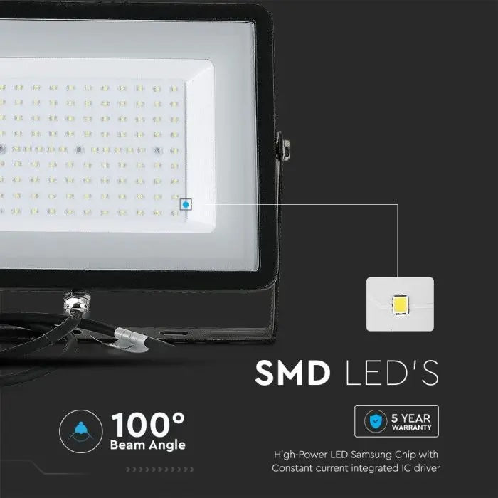 100W(8200Lm) LED Prožektors V-TAC SAMSUNG, IP65, garantija 5 gadi, melns, silti balta gaisma 3000K