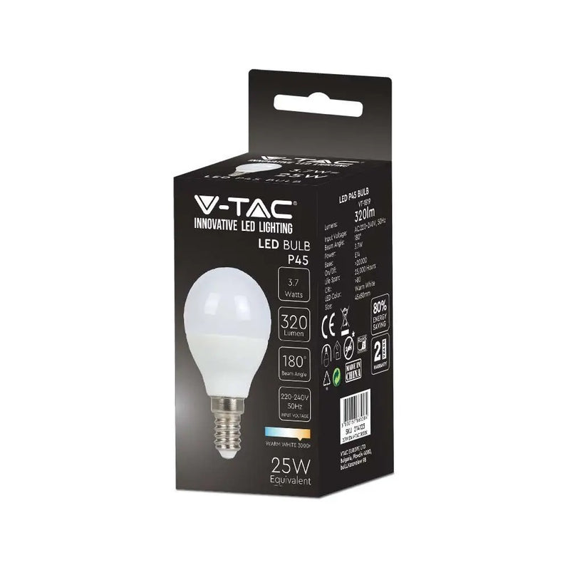 E14 3.7W(320Lm) LED Spuldze, P45, V-TAC, IP20, auksti balta gaisma 6500K