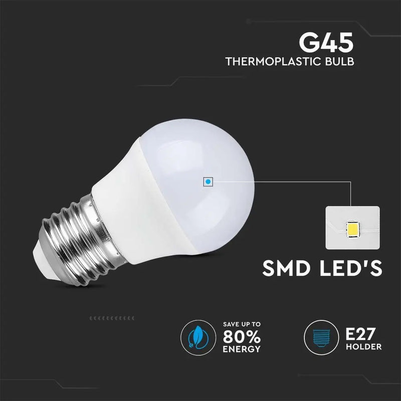 E27 3.7W(320Lm) LED Bulb, G45, V-TAC, IP20, warm white light 3000K
