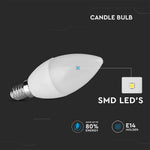 E14 3.7W(320Lm) LED-pirn, küünlakujuline, V-TAC, IP20, jaheda valge 6500K
