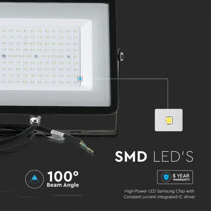 300W(24800Lm) LED Spotlight V-TAC SAMSUNG, IP65, warranty 5 years, black, neutral white light 4000K