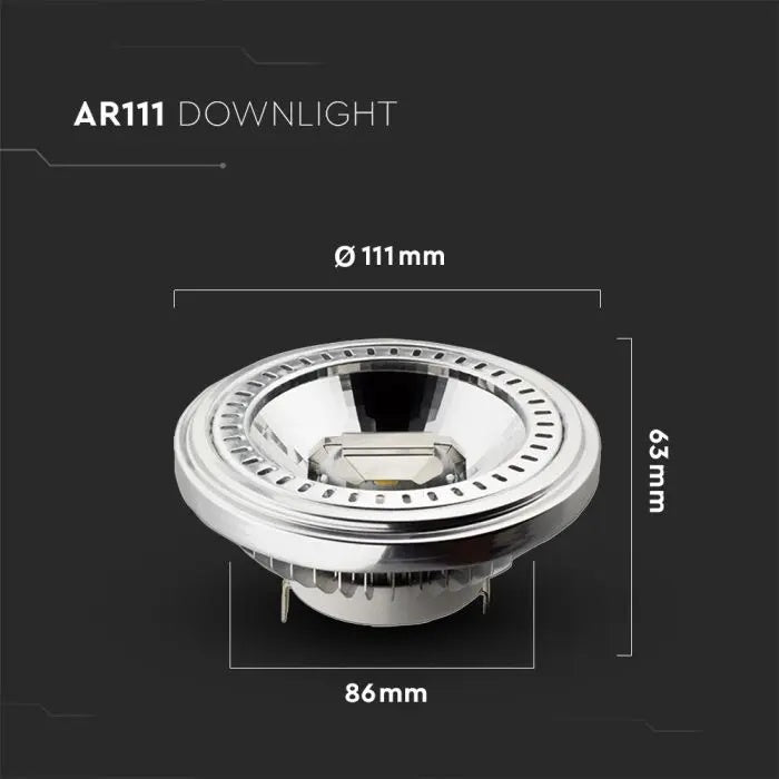 AR111 12W(1049Lm) LED-lampa, V-TAC, GX53, IP20, 12V, varmvitt ljus 3000K