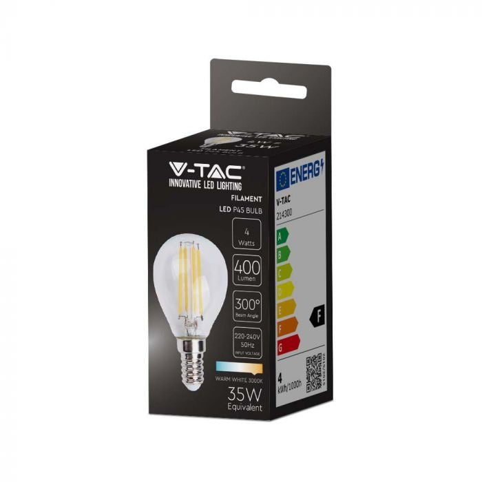 AKCIJA_E14 4W(400Lm) LED Spuldze Filament, P45, V-TAC, IP20, silti balta gaisma 3000K