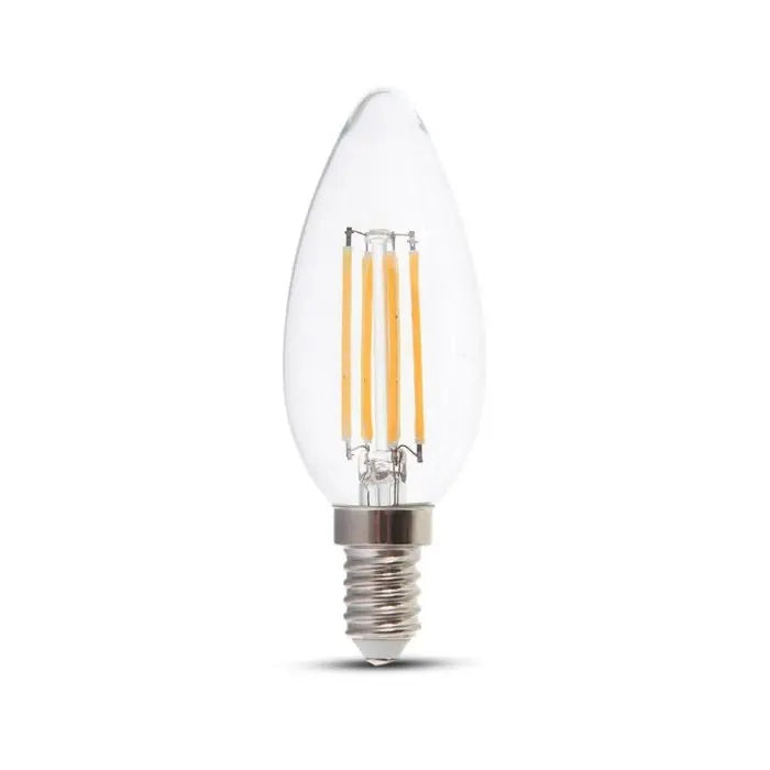 E14 4W(400Lm) LED Filament, форма свечи, V-TAC, IP20, теплый белый свет 3000K