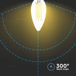 E14 4W(400Lm) LED Filament, форма свечи, V-TAC, IP20, теплый белый свет 3000K
