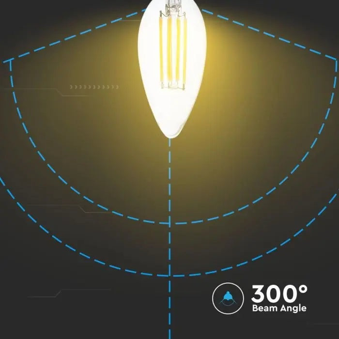 E14 4W(400Lm) LED Filament, форма свечи, V-TAC, IP20, теплый белый свет 3000K