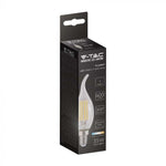 E14 4W(400Lm) LED Filament Bulb, IP20, стекло, форма свечи, V-TAC, теплый белый свет 3000K