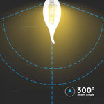 E14 4W(400Lm) LED Filament Bulb, IP20, стекло, форма свечи, V-TAC, теплый белый свет 3000K