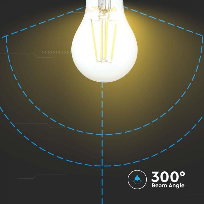 E27 6W(600Lm) LED Filament Spuldze, A60, IP20, V-TAC, neitrāli balta gaisma 4000K
