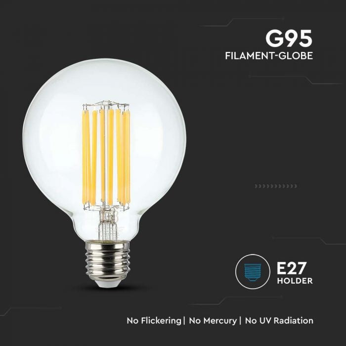 6W(600Lm) LED Filament Spuldze, V-TAC, G95, IP20, silti balta gaisma 3000K