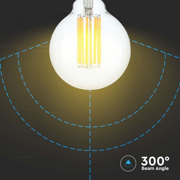 6W(600Lm) LED Filament Spuldze, V-TAC, G95, IP20, silti balta gaisma 3000K