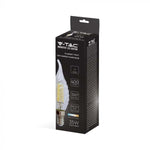 E14 4W(400Lm) LED Filament Bulb, IP20, стекло, рифленое, форма свечи, V-TAC, теплый белый свет 3000K