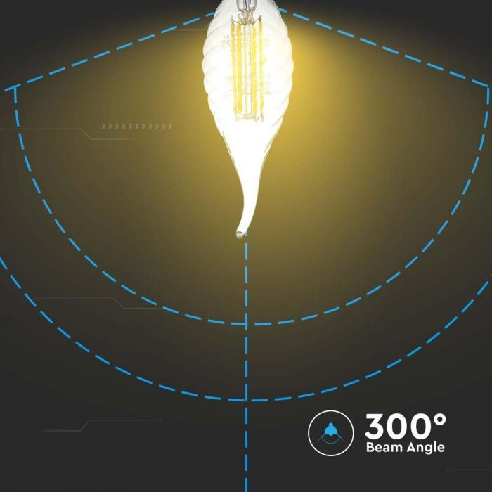 E14 4W(400Lm) LED Filament Spuldze, IP20, stikla, rievota, sveces forma, V-TAC, auksti balta gaisma 6500K