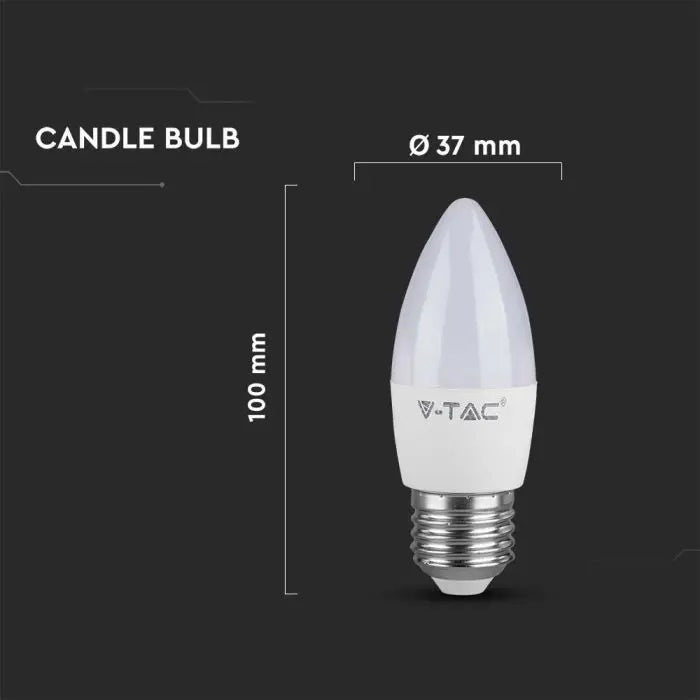 Светодиодная лампа E27 4,5 Вт (470 лм), IP20, форма свечи, V-TAC, теплый белый свет 3000K