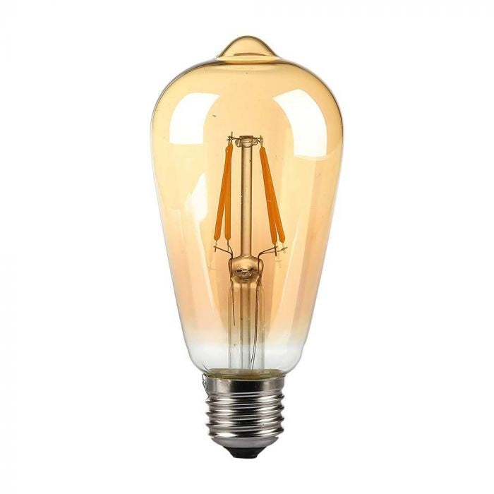 E27 4W(350Lm) LED Spuldze Filament Amber Retro, ST64, V-TAC, IP20, silti balta gaisma 2200K