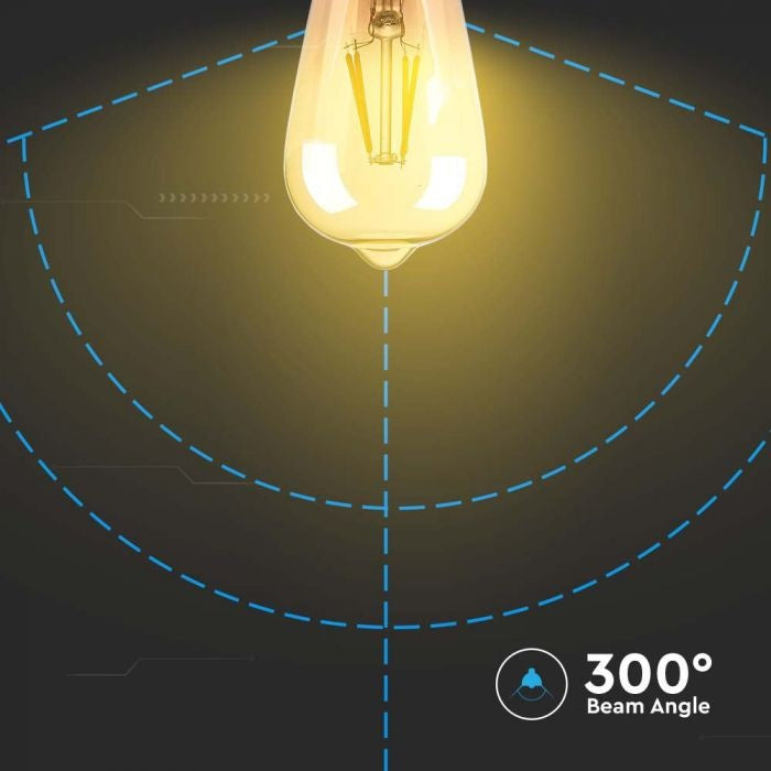 E27 4W(440Lm) LED лампа Filament Amber Retro, ST64, V-TAC, IP20, теплый белый свет 2700K