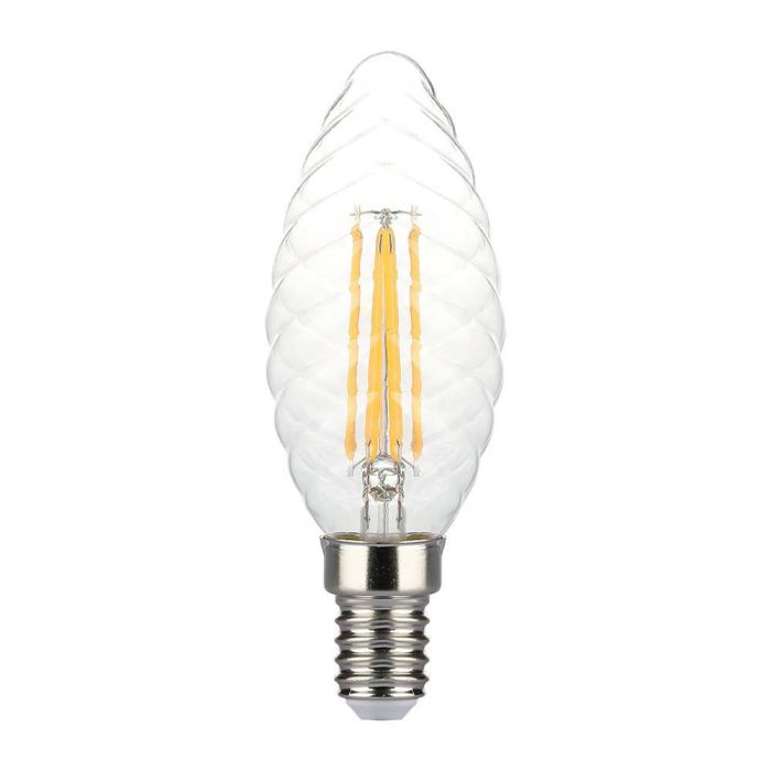 E14 4W(400Lm) LED Bulb Filament Candle, V-TAC, IP20, dimmable, warm white light 3000K