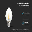 E14 4W(400Lm) LED Bulb Filament Candle, V-TAC, IP20, dimmable, warm white light 3000K