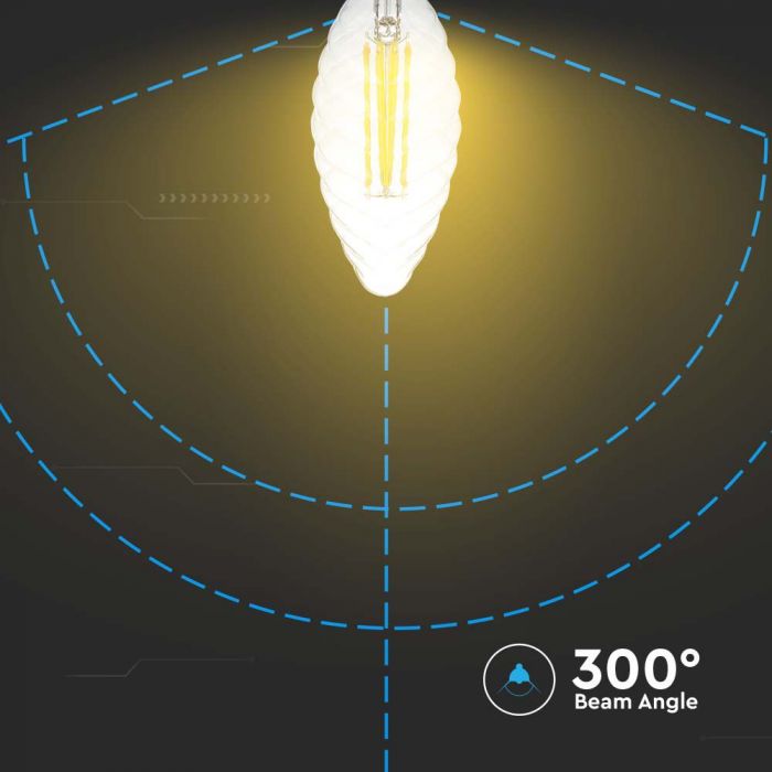 E14 4W(400Lm) LED лампа филаментная свеча, V-TAC, IP20, диммируемая, теплый белый свет 3000K