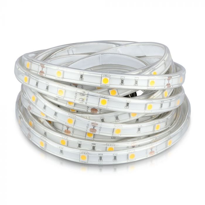 Cena par 5m_4.8W(420Lm) LED Lente, 30 diodes SMD5050, ūdensdroša IP65, V-TAC, auksti balta gaisma 6000K