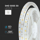 Cena par 5m_4.8W(420Lm) LED Lente, 30 diodes SMD5050, ūdensdroša IP65, V-TAC, auksti balta gaisma 6000K