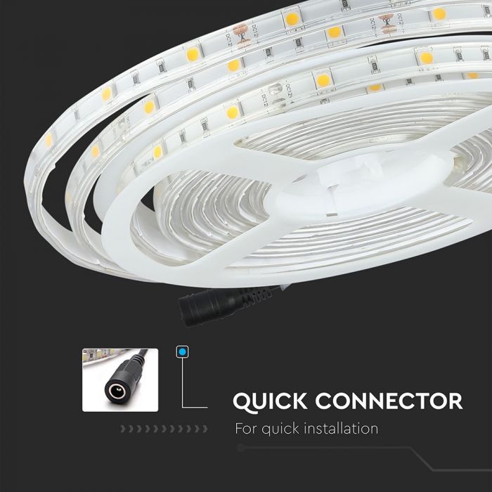 Price for 5m_4.8W(420Lm) LED Strip, 30 diodes SMD5050, waterproof IP65, V-TAC, cold white light 6000K