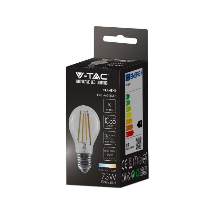 E27 10W(1055Lm) LED Filament Bulb, V-TAC, A67, IP20, neutral white light 4000K