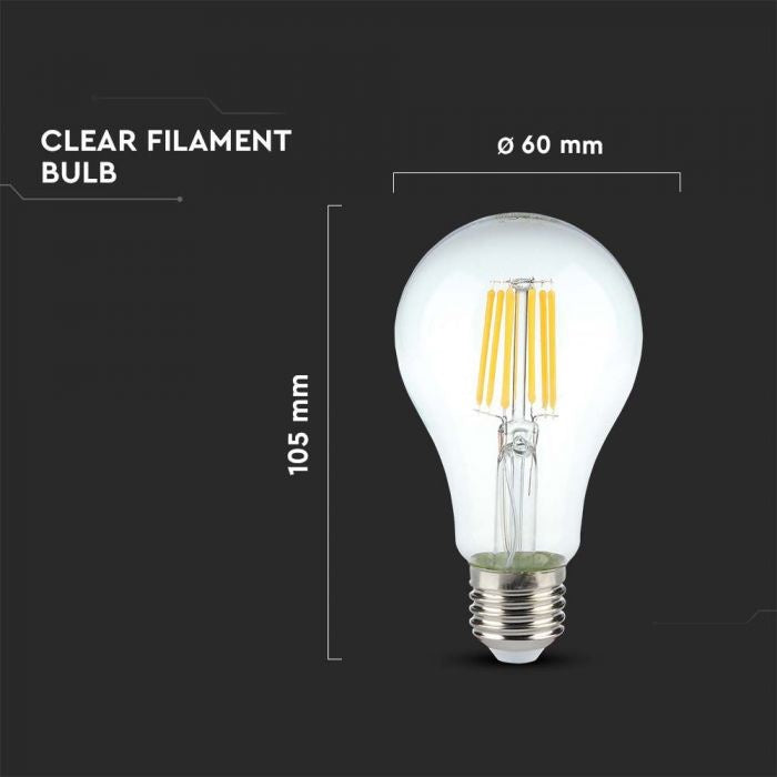 E27 10W(1055Lm) LED Filament Spuldze, V-TAC, A67, IP20, neitrāli balta gaisma 4000K