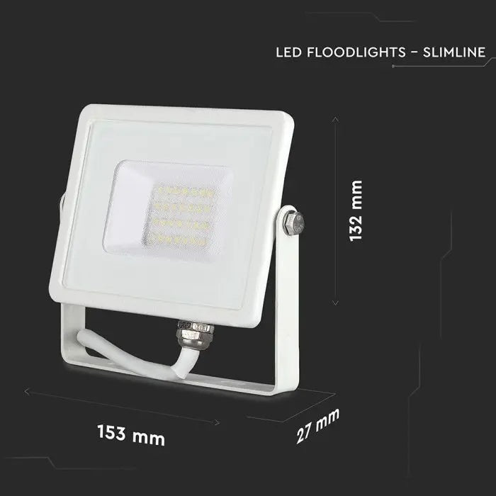 20W(1510Lm) LED Prožektors V-TAC SAMSUNG, IP65, garantija 5 gadi, balts, silti balta gaisma 3000K