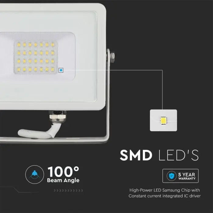 20W (1510Lm) LED Spotlight V-TAC SAMSUNG, IP65, 5 aastat garantiid, valge, soe valge valgus 3000K