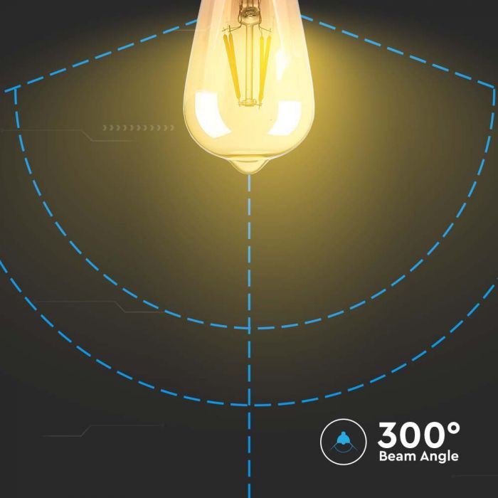 E27 8W(720Lm) LED Spuldze Filament Amber, ST64, IP20, silti balta gaisma 2200K