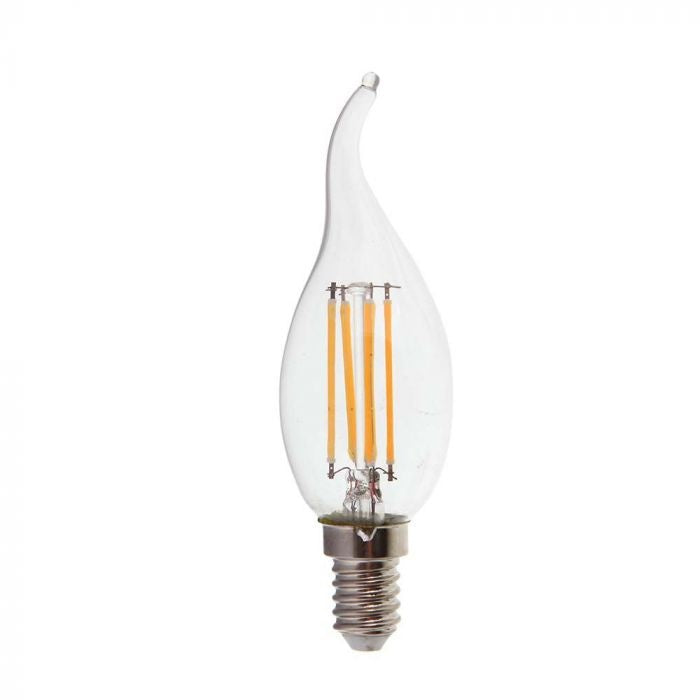 E14 4W(400Lm) LED Filament Spuldze, IP20, stikla, sveces forma, V-TAC, auksti balta gaisma 6500K