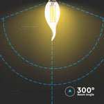 E14 4W(400Lm) LED Filament Bulb, IP20, стекло, форма свечи, V-TAC, нейтральный белый свет 4000K